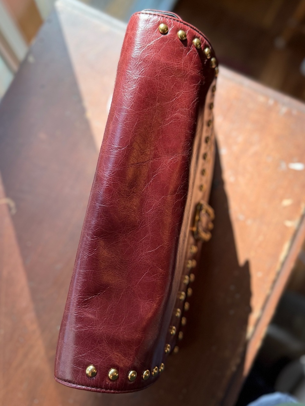 NWT - MARC JACOBS Studded Leather Clutch Bag in Deep Burgundy - Picture 5 of 15